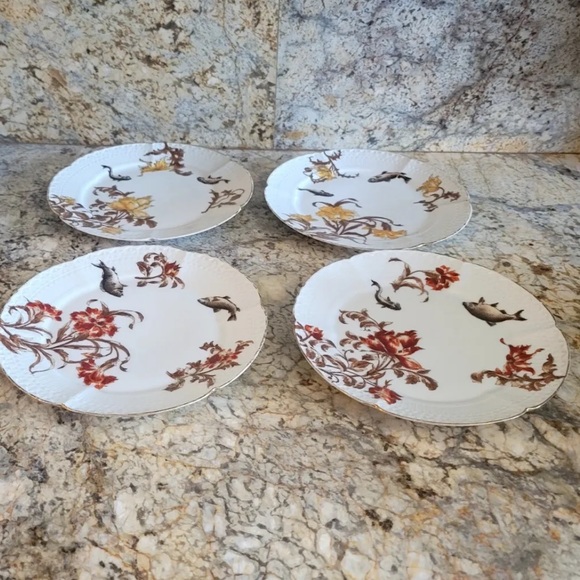 CFH GDM CH Field Haviland Limoges France Multi- Flowers Scalloped Gold Trim 4 pc - Picture 4 of 6